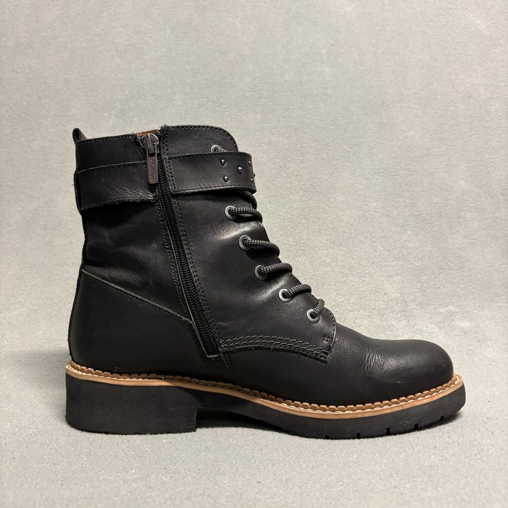 Pikolinos Vicar Leather Combat Boots 38 Black‎ Studded Buckle Ankle Womens - Picture 5 of 15